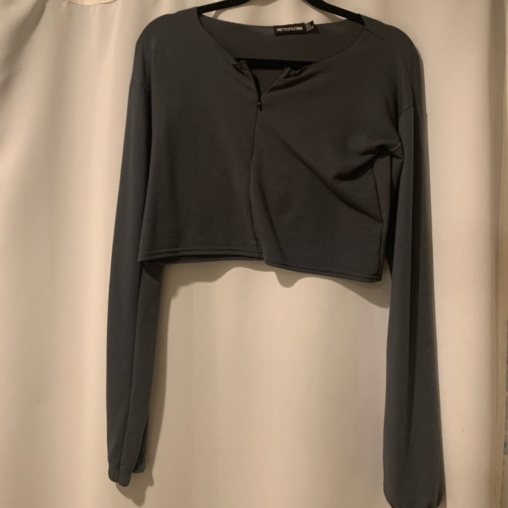 Charcoal Blue Zip Front Sweater